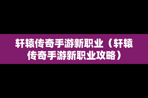 轩辕传奇手游新职业（轩辕传奇手游新职业攻略）