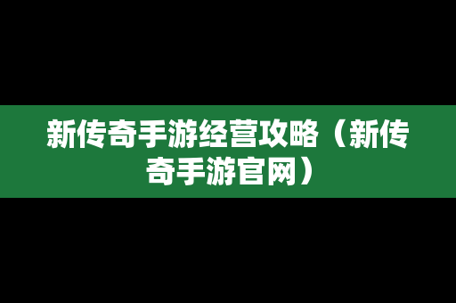 新传奇手游经营攻略（新传奇手游官网）