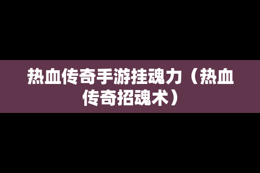 热血传奇手游挂魂力（热血传奇招魂术）