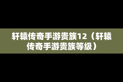 轩辕传奇手游贵族12（轩辕传奇手游贵族等级）