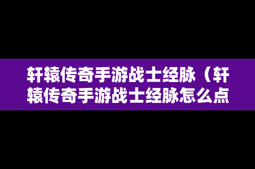 轩辕传奇手游战士经脉（轩辕传奇手游战士经脉怎么点）