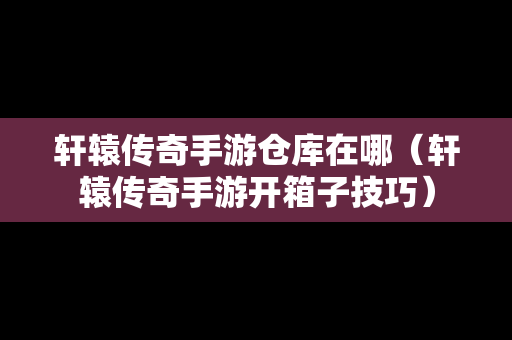 轩辕传奇手游仓库在哪（轩辕传奇手游开箱子技巧）