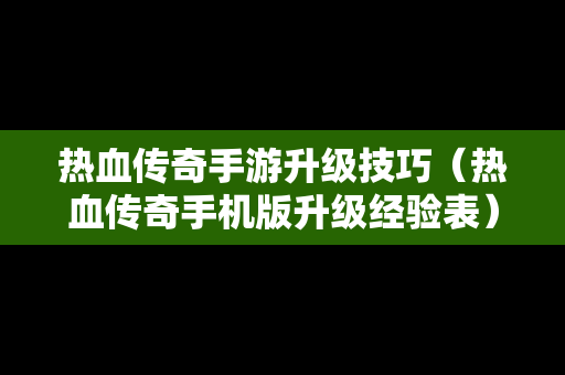 热血传奇手游升级技巧（热血传奇手机版升级经验表）