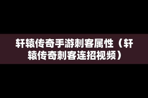 轩辕传奇手游刺客属性（轩辕传奇刺客连招视频）