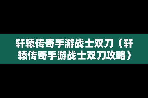 轩辕传奇手游战士双刀（轩辕传奇手游战士双刀攻略）