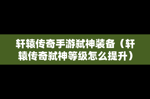 轩辕传奇手游弑神装备（轩辕传奇弑神等级怎么提升）