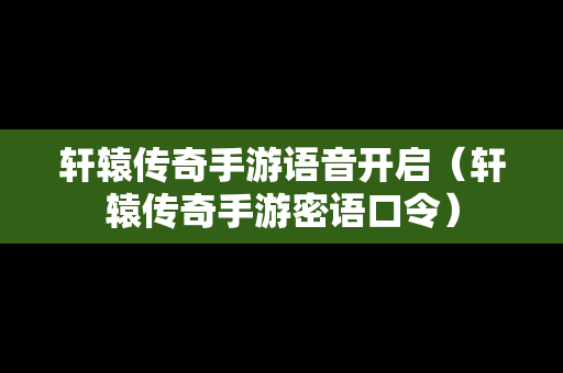 轩辕传奇手游语音开启（轩辕传奇手游密语口令）