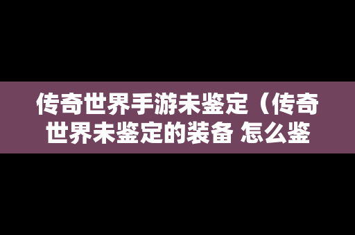 传奇世界手游未鉴定（传奇世界未鉴定的装备 怎么鉴定）