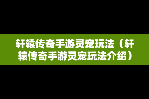 轩辕传奇手游灵宠玩法（轩辕传奇手游灵宠玩法介绍）